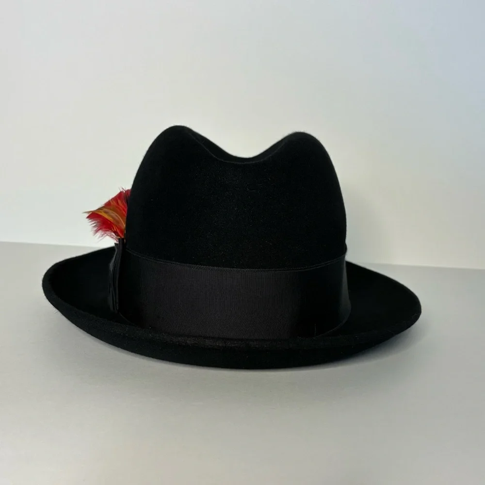 Vintage NOS Dobbs “Daily” Black Fur Felt Fedora Hat 7 1/8 - Picture 4 of 8